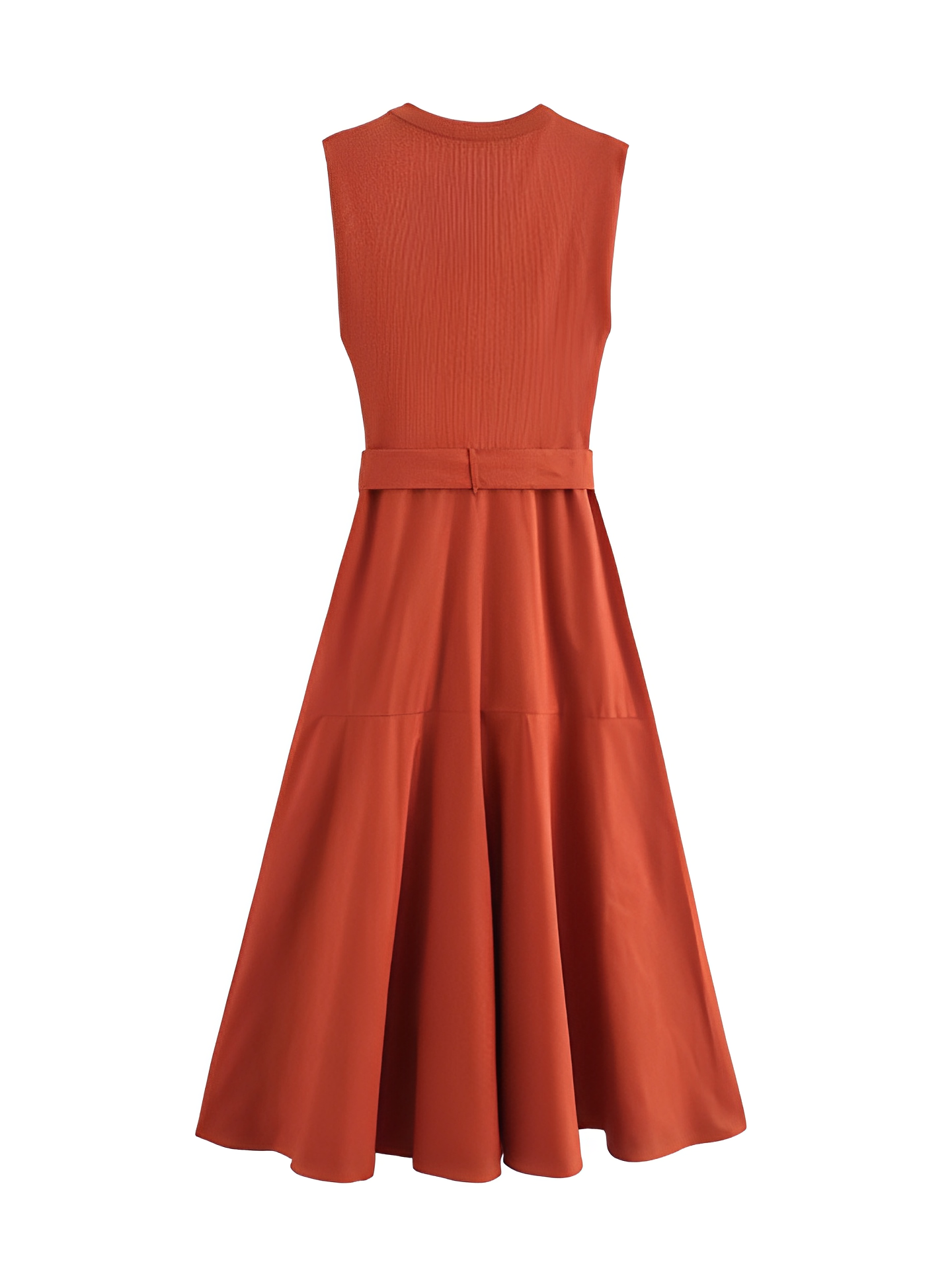 Vestido Feminino Midi Tecido Canelado com Cinto e Modelagem Evasê - Roberta