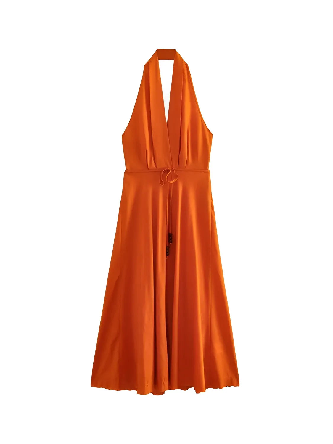 Vestido Feminino Midi com Decote em V e Costas Abertas - Stella