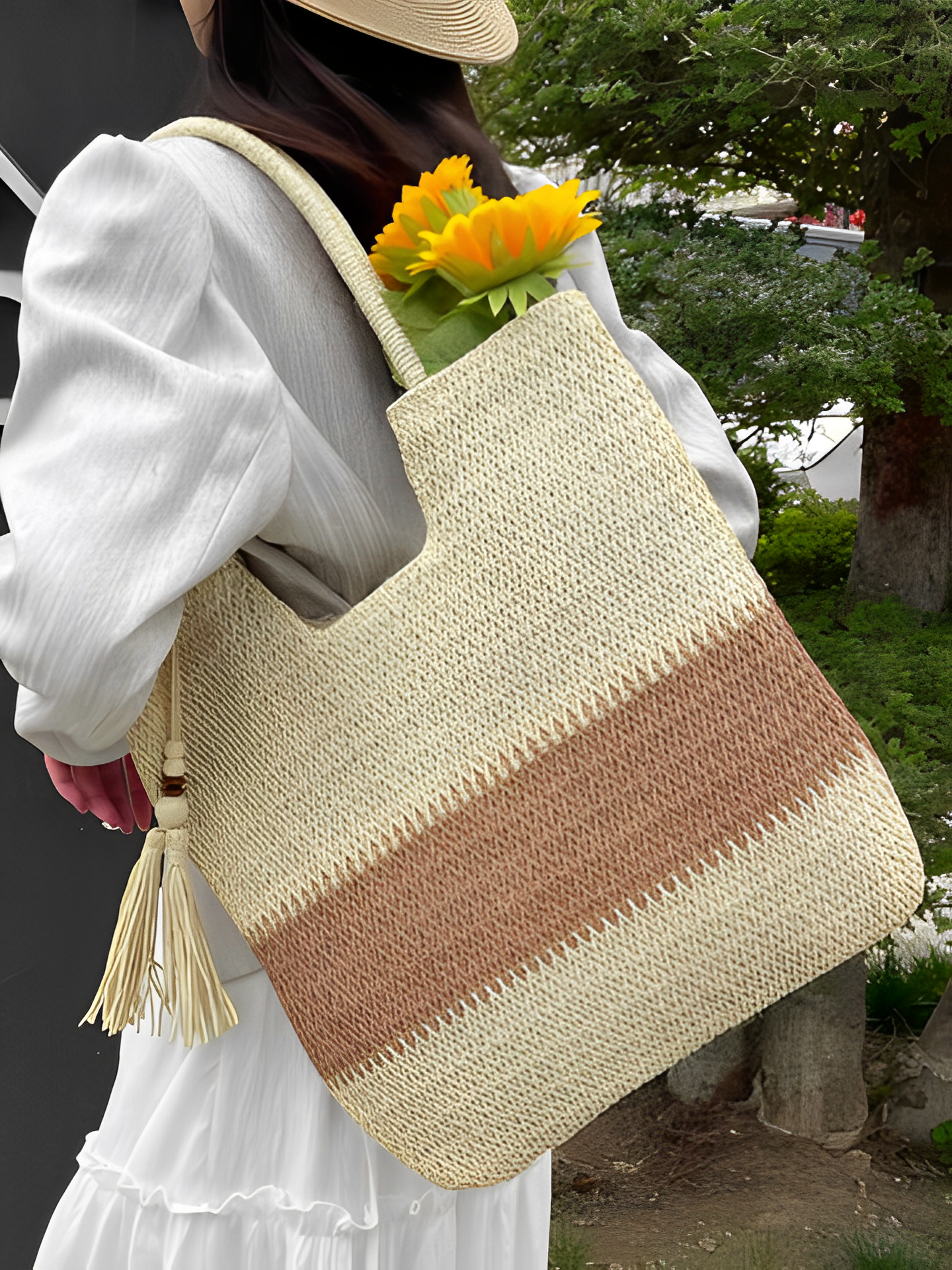 Bolsa Feminina Tote de Palha com Alça de Ombro Trançada para Praia - Manu