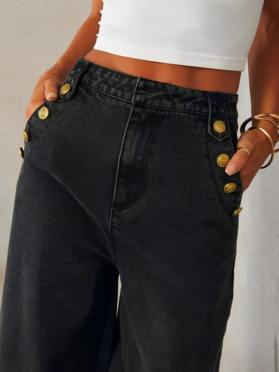 Calça Jeans Feminina Pantalona Cintura Média - Luiza