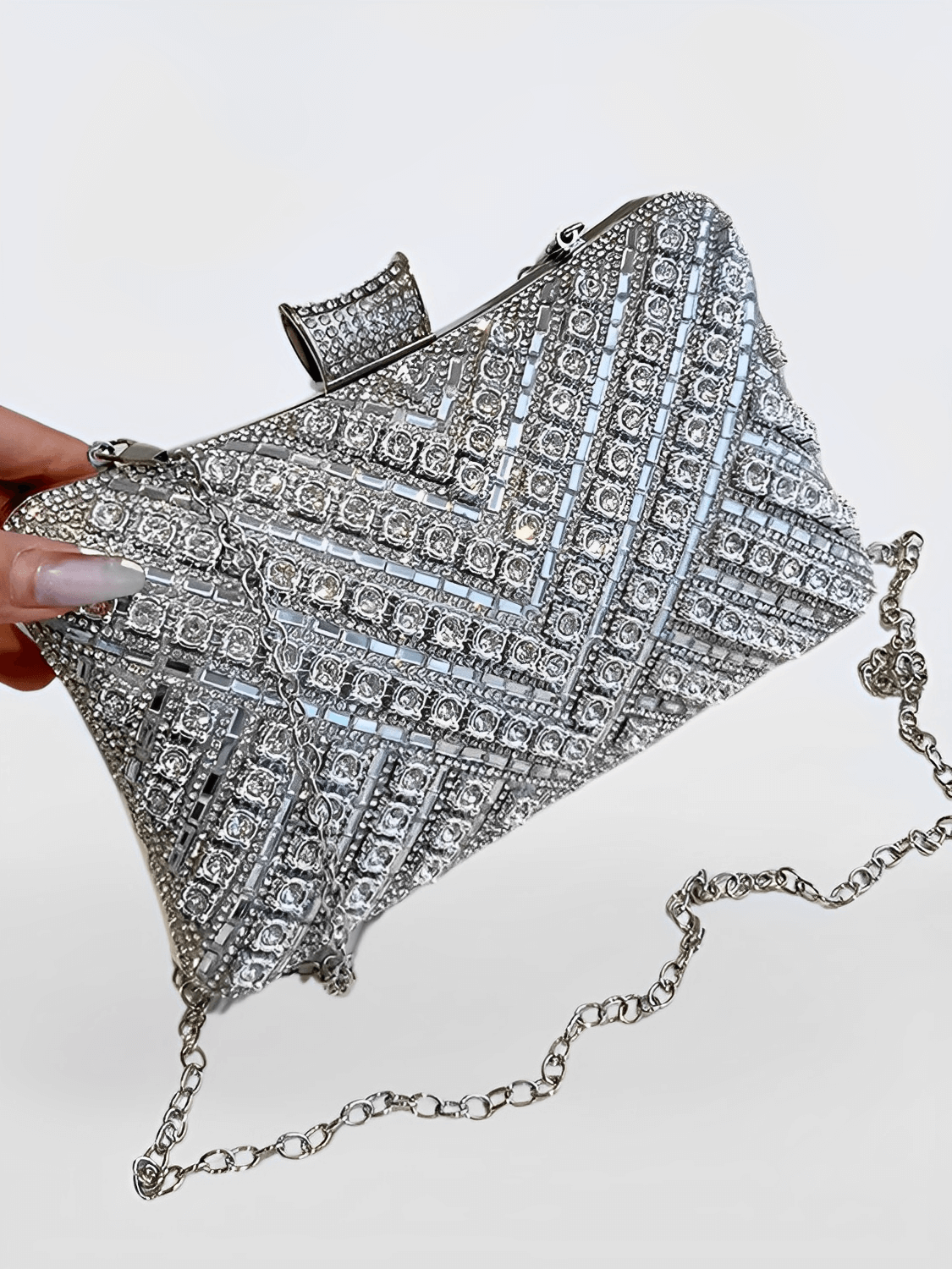 Bolsa Feminina Clutch Com Cristais e Alças Removíveis para Festa – Nayra