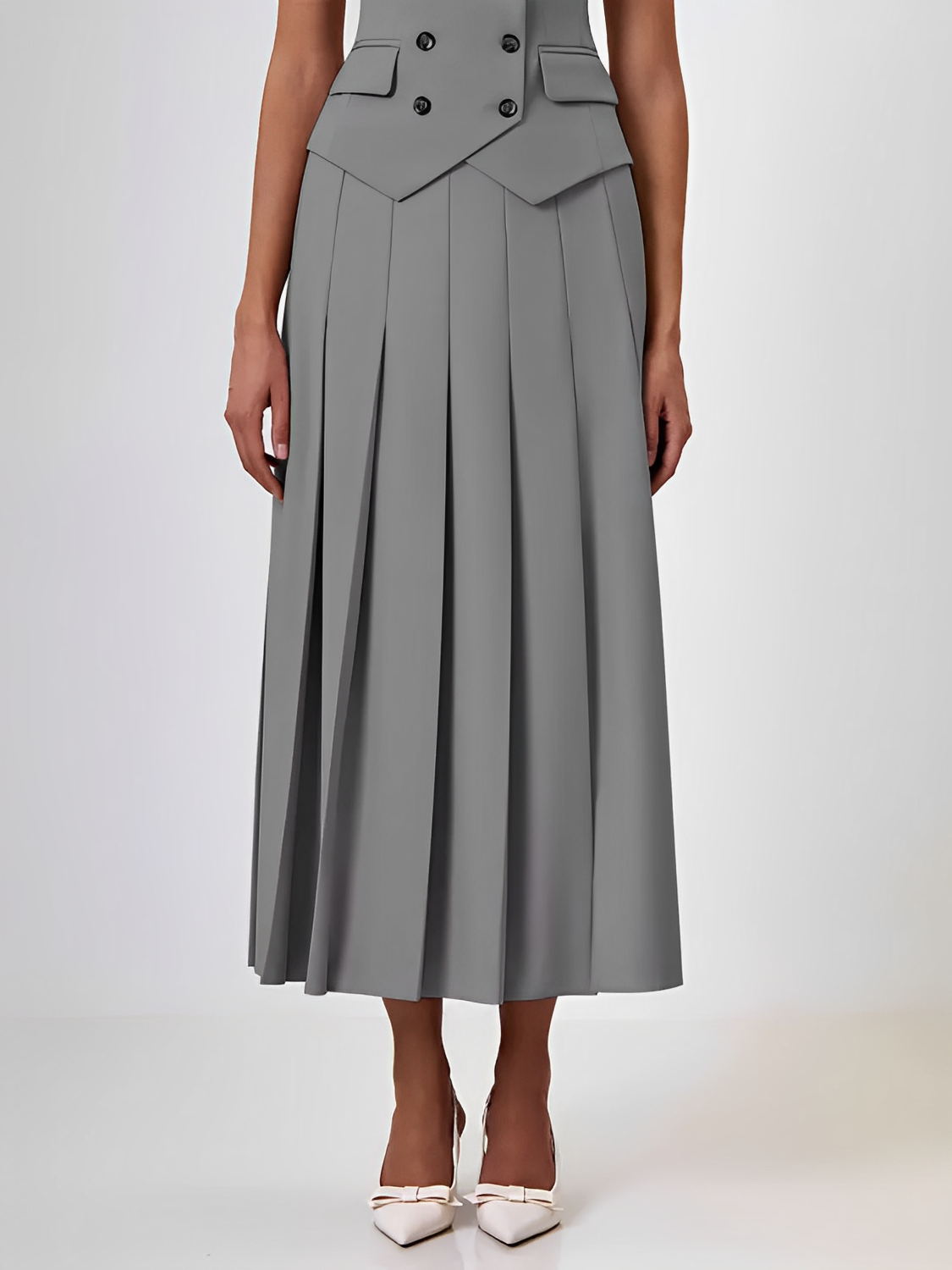 Conjunto Feminino de Alfaiataria com Colete Clássico e Saia Midi Plissada - Lizandra