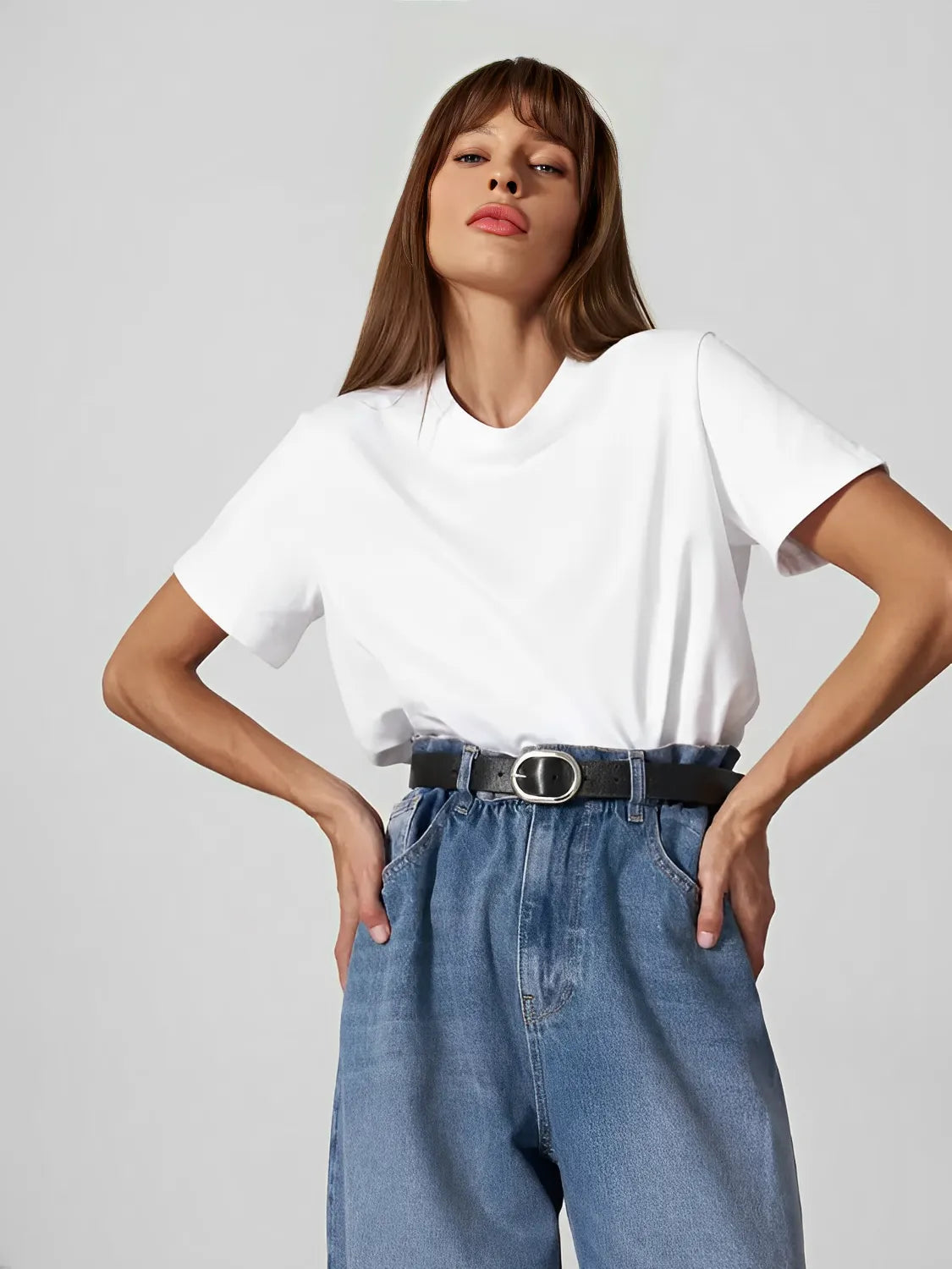 Blusa Feminina Básica de Algodão Manga Curta Decote Redondo - Cibele