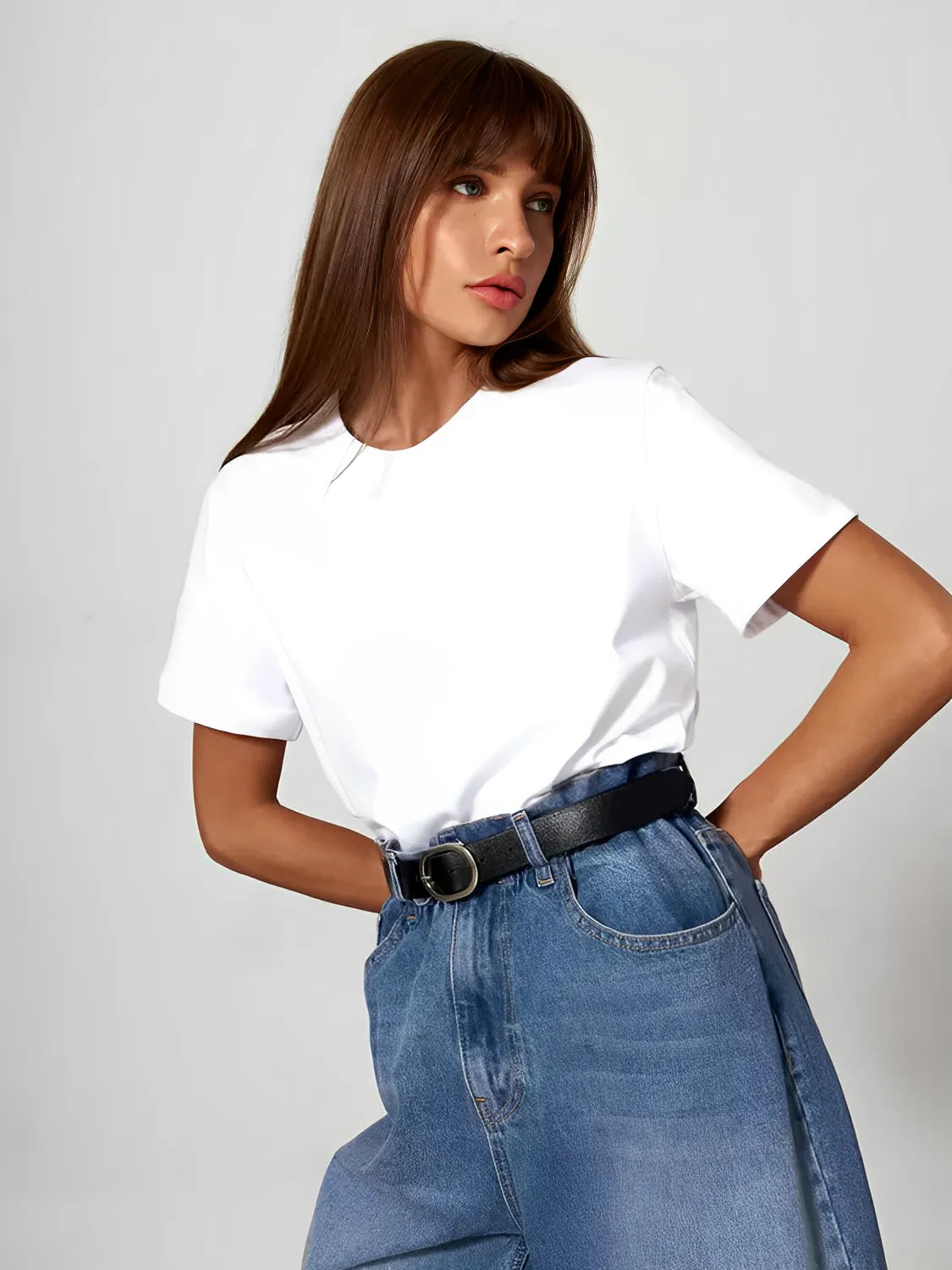 Blusa Feminina Básica de Algodão Manga Curta Decote Redondo - Cibele