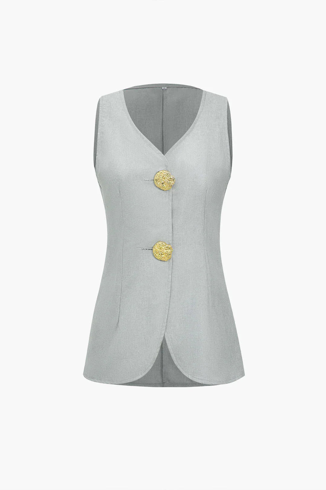 Conjunto Feminino de Alfaiataria com Colete Acinturado de Botões Maxi e Calça Reta com Fenda - Brenda