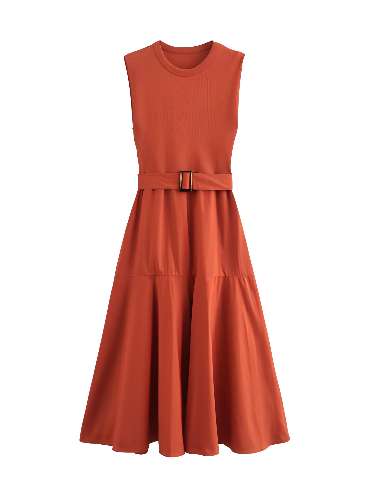 Vestido Feminino Midi Tecido Canelado com Cinto e Modelagem Evasê - Roberta