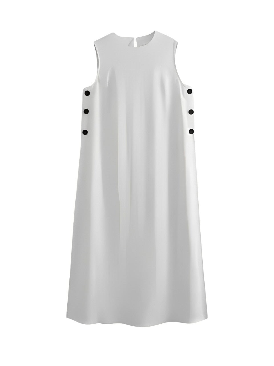 Vestido Feminino Longo com Botões Fenda Lateral e Decote Redondo - Louise