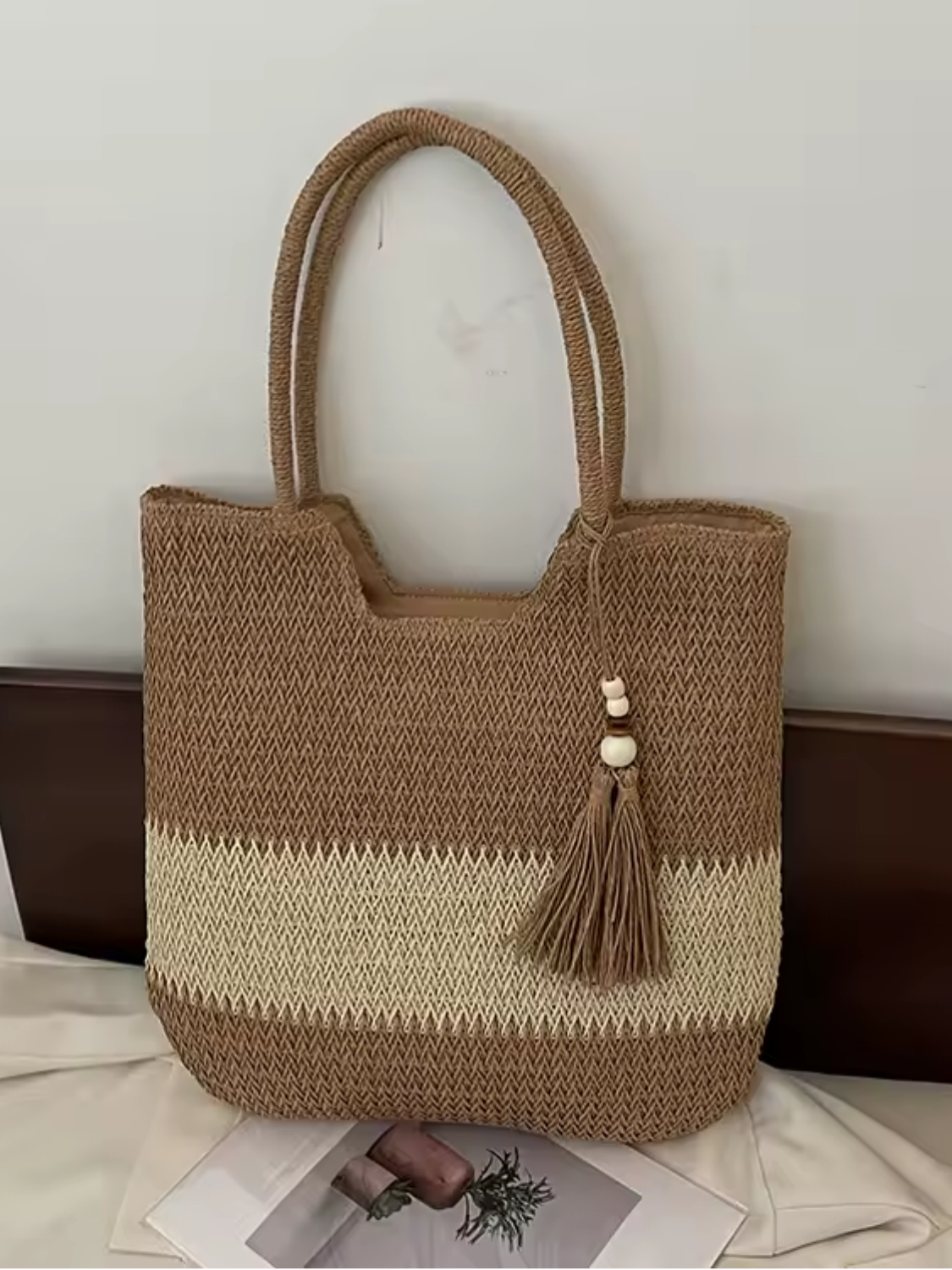 Bolsa Feminina Tote de Palha com Alça de Ombro Trançada para Praia - Manu