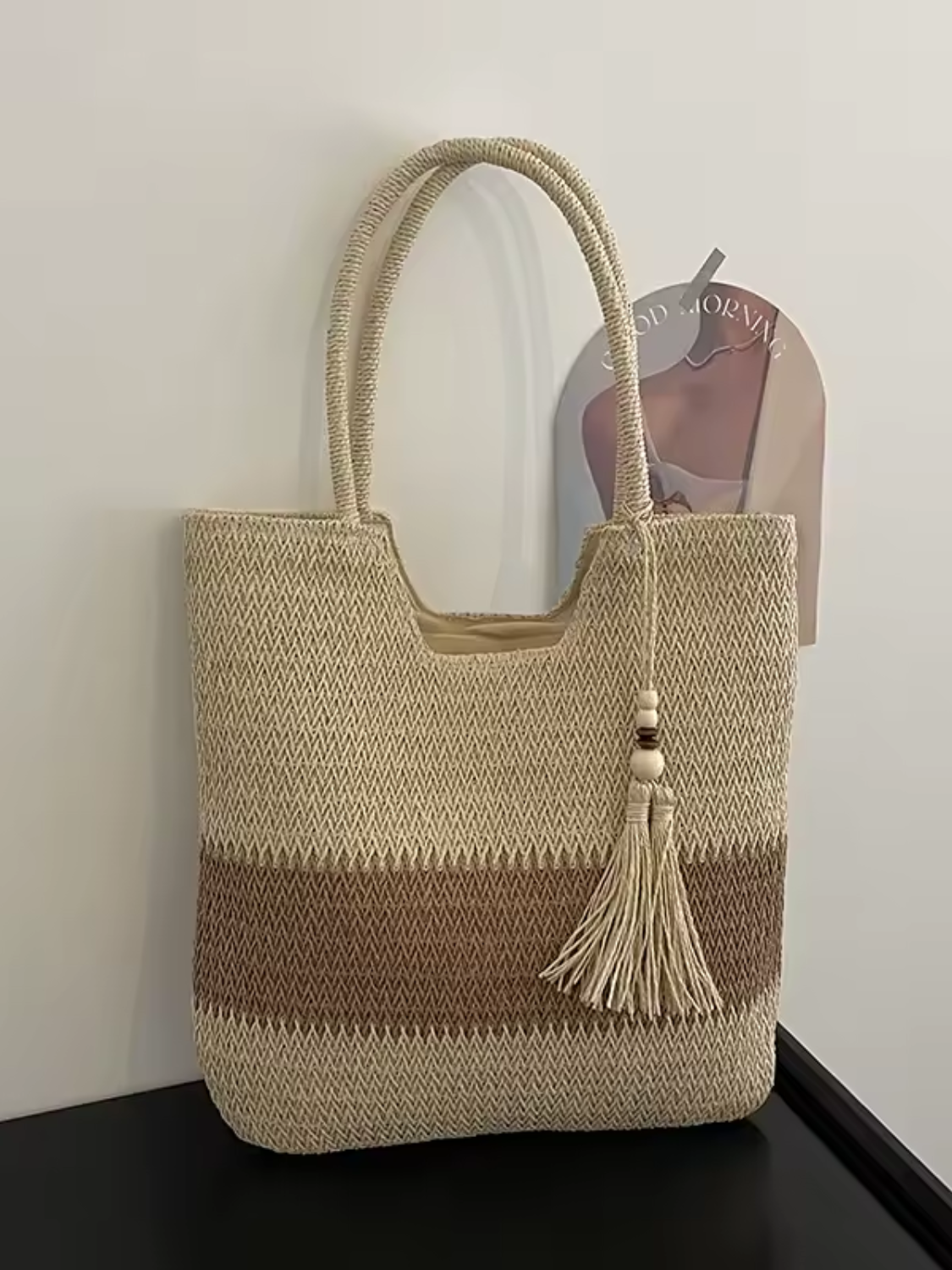 Bolsa Feminina Tote de Palha com Alça de Ombro Trançada para Praia - Manu