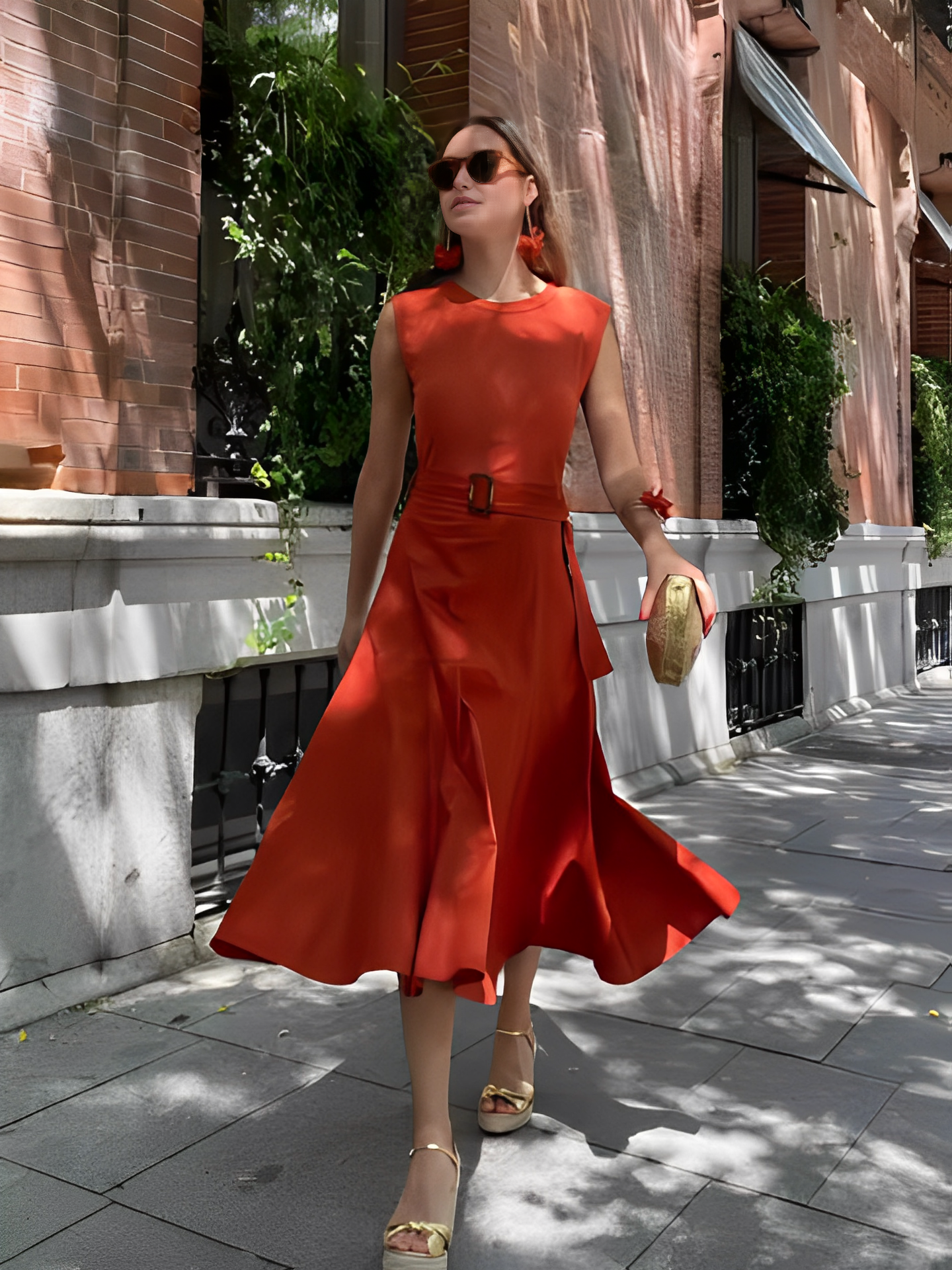 Vestido Feminino Midi Tecido Canelado com Cinto e Modelagem Evasê - Roberta