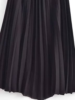 Vestido Feminino Midi de Alfaiataria sem Mangas com Decote V Plissado - Simona