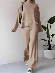 Conjunto Feminino Élise – Tricô com Suéter Mullet Gola Alta e Calça Cintura Alta Confortável
