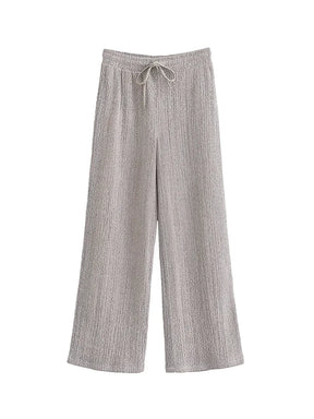 Conjunto Feminino Texturizado Blusa Ombro Caído e Calça Pantalona - Wendy