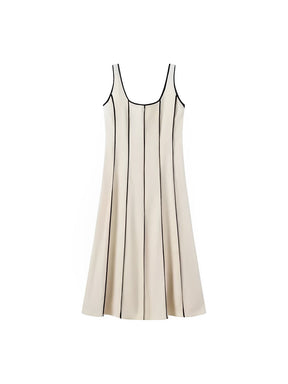 Vestido Feminino Midi com Decote Canoa e Listras em Relevo - Ariadne