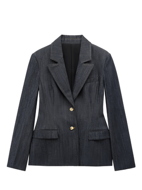 Conjunto Feminino de 3 Peças Jeans com Blazer Acinturado Corset Peplum e Calça Wide Leg Cintura Alta - Kendall