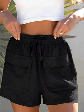 Short Feminino Cintura Alta com Cordão Ajustável e Bolsos - Jale