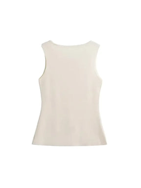 Blusa Feminina Alfaiataria com Decote Redondo e Botões Dourados - Dalila