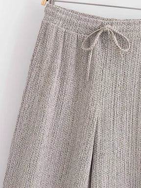 Conjunto Feminino Texturizado Blusa Ombro Caído e Calça Pantalona - Wendy