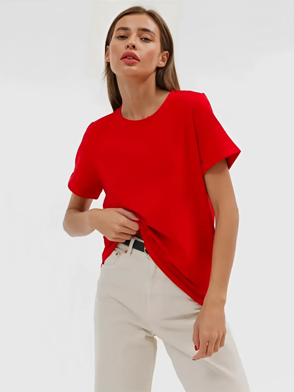 Blusa Feminina Básica de Algodão Manga Curta Decote Redondo - Cibele