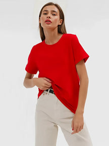 Blusa Feminina Básica de Algodão Manga Curta Decote Redondo - Cibele