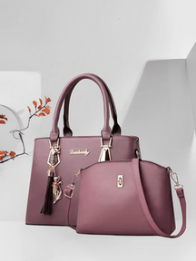 Conjunto de 2 Bolsas Femininas Elegantes com Alça Transversal e de Ombro com Zíper e Acessórios – Amber