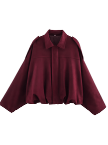 Jaqueta Feminina Bomber Oversized em Camurça com Zíper e Recortes nos Ombros – Ione