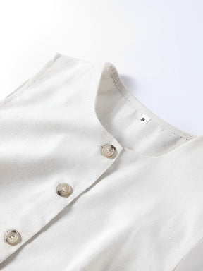 Vestido Feminino Curto em Linho Sem Mangas com Fechamento em Botões - Noemi