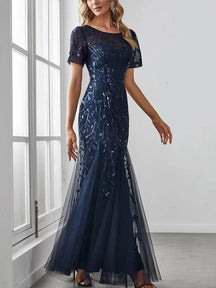 Vestido Feminino Longo de Festa Sereia com Tule e Bordados - Lyra