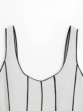 Vestido Feminino Midi com Decote Canoa e Listras em Relevo - Ariadne