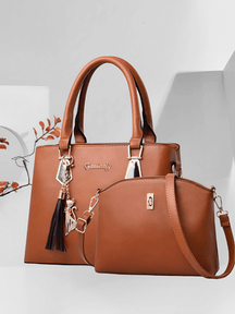 Conjunto de 2 Bolsas Femininas Elegantes com Alça Transversal e de Ombro com Zíper e Acessórios – Amber