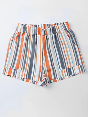 Short Feminino Listrado com Cintura Elástica e Bolsos - Marilia