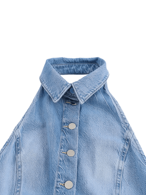 Macacão Feminino Jeans com Decote Nadador e Abertura Frontal em Botões Modelagem Wide Leg  - Jordana