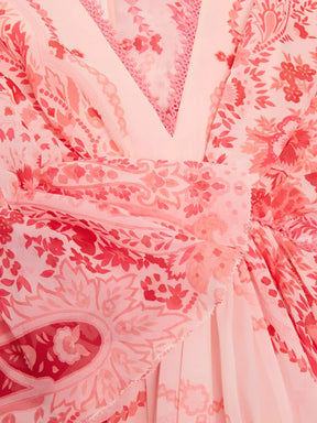 Vestido Feminino Longo Estampado de Manga Longa e Acinturado - Clarisse
