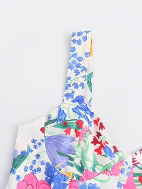 Vestido Feminino Longo Estampado Floral com Alças Finas e Decote Coração - Antonella