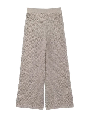 Conjunto Feminino de Tricô  com Blusa Gola Polo e Fechamento em  Botões com Calça Wide Leg - Calista