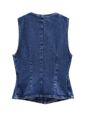 Colete Feminino Jeans Ajustado com Fechamento Assimétrico em Botões – Rose