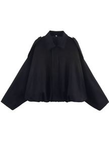 Jaqueta Feminina Bomber Oversized em Camurça com Zíper e Recortes nos Ombros – Ione