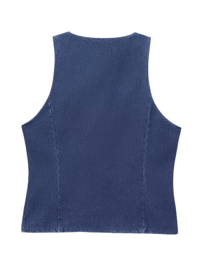 Colete Feminino Jeans Acinturado com Botões Retrô – Larissa