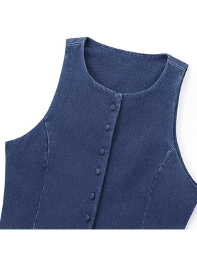 Colete Feminino Jeans Acinturado com Botões Retrô – Larissa