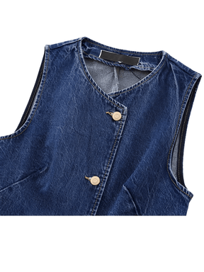 Colete Feminino Jeans Ajustado com Fechamento Assimétrico em Botões – Rose