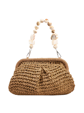 Bolsa Feminina Clutch em Palha com Alça de Pedrarias - Laila