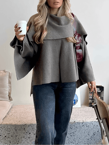 Casaco Feminino Poncho com Gola Lenço Elegante – Alana
