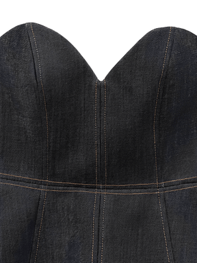 Conjunto Feminino de 3 Peças Jeans com Blazer Acinturado Corset Peplum e Calça Wide Leg Cintura Alta - Kendall