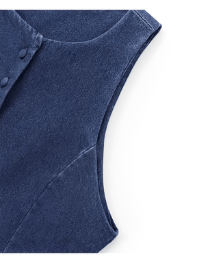 Colete Feminino Jeans Acinturado com Botões Retrô – Larissa