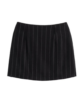 Conjunto Feminino Risca de Giz Colete com Botões e Amarração nas Costas e Saia Curta - Dara