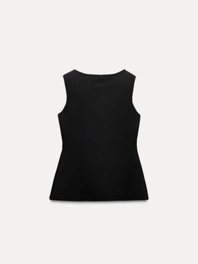 Blusa Feminina Alfaiataria com Decote Redondo e Botões Dourados - Dalila