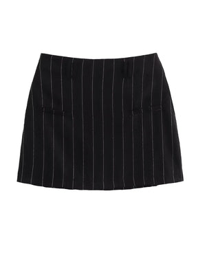 Conjunto Feminino Risca de Giz Colete com Botões e Amarração nas Costas e Saia Curta - Dara