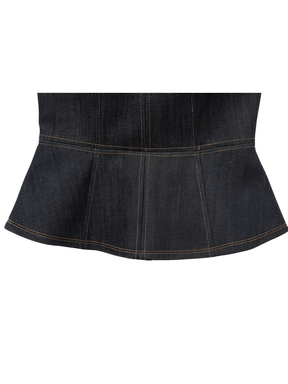 Conjunto Feminino de 3 Peças Jeans com Blazer Acinturado Corset Peplum e Calça Wide Leg Cintura Alta - Kendall