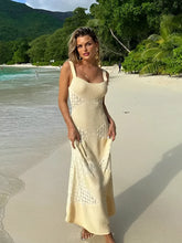 Vestido Feminino Longo Serena – Tricô Vazado com Alças Finas | Moda Verão Elegante
