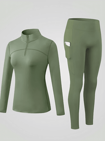 Conjunto Térmico com Blusa Manga Longa de Zíper e Legging Funcional com Bolso - Inara